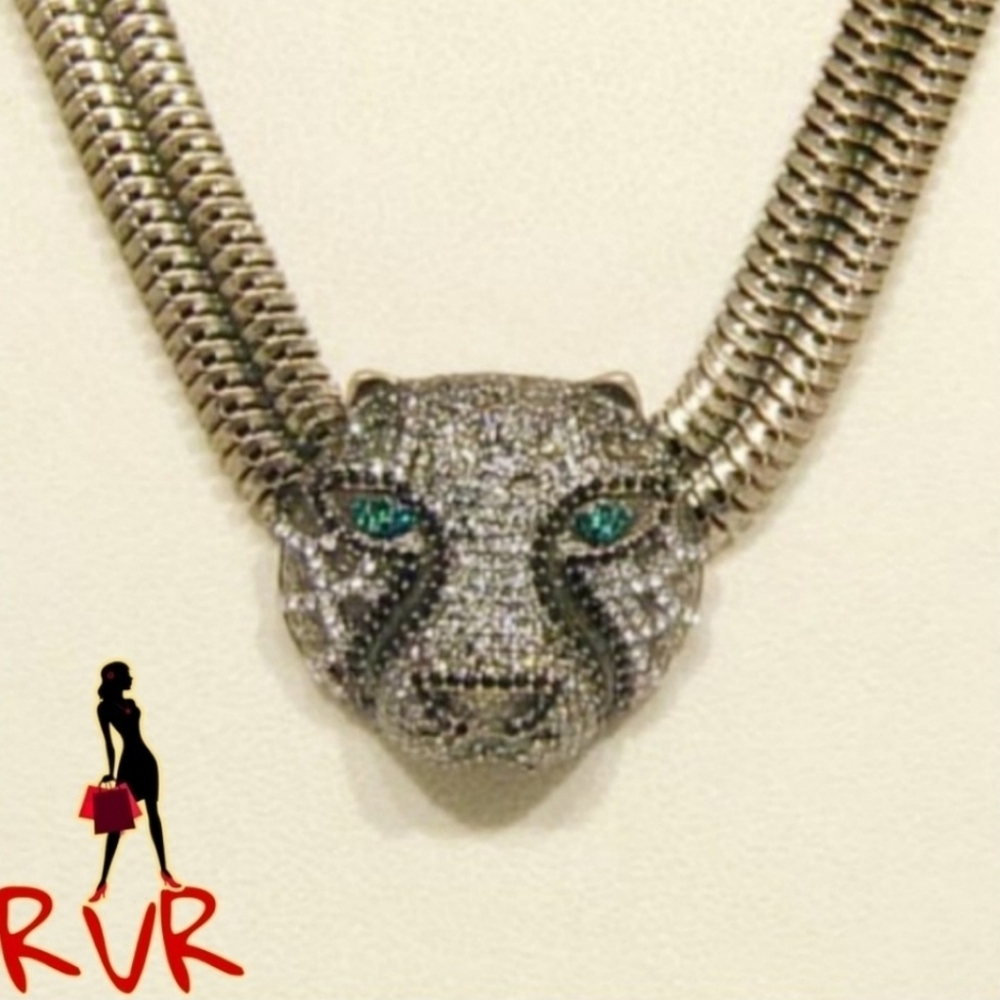 SWAROVSKI ANTIQUED GOLD TONE CHEETAH NECKLACE - Picture 2 of 8